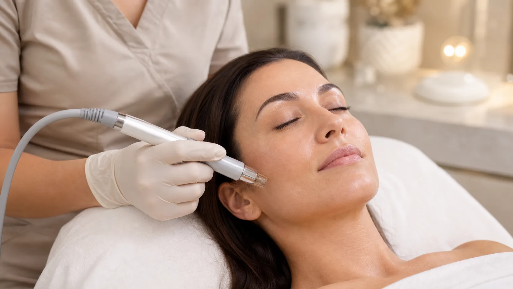 Skin resurfacing and tightening treatment with a handheld device
