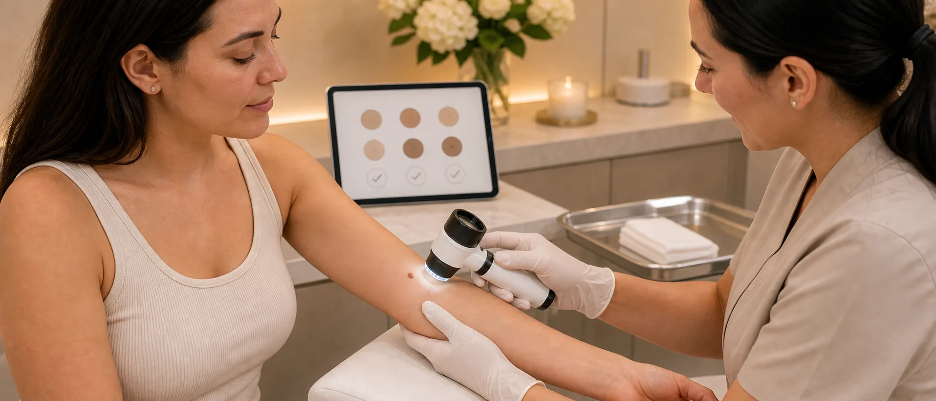 Medical dermatology skin exam for a small concern on the forearm