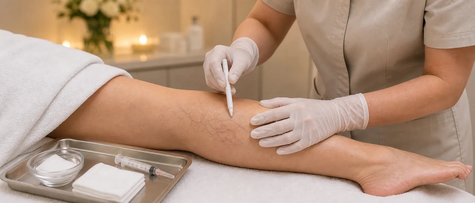 Sclerotherapy planning for selected spider veins on the leg