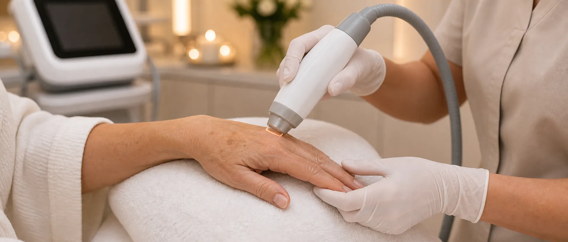 Age spot laser treatment on the back of the hand