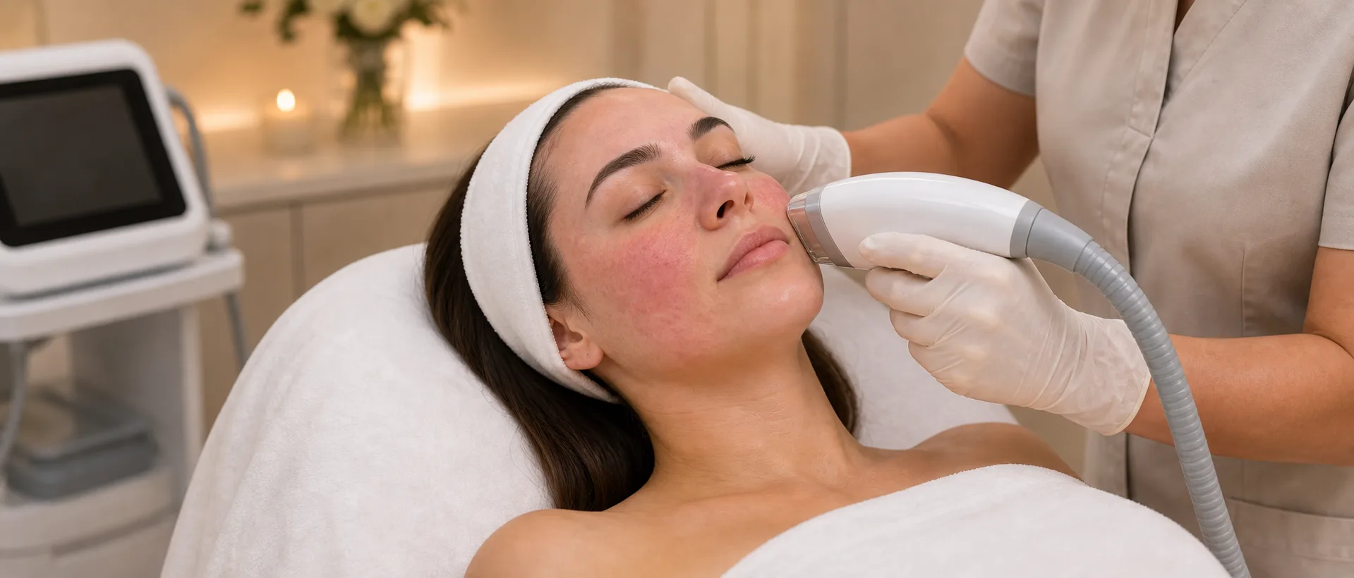 Rosacea laser treatment for facial redness near the cheek