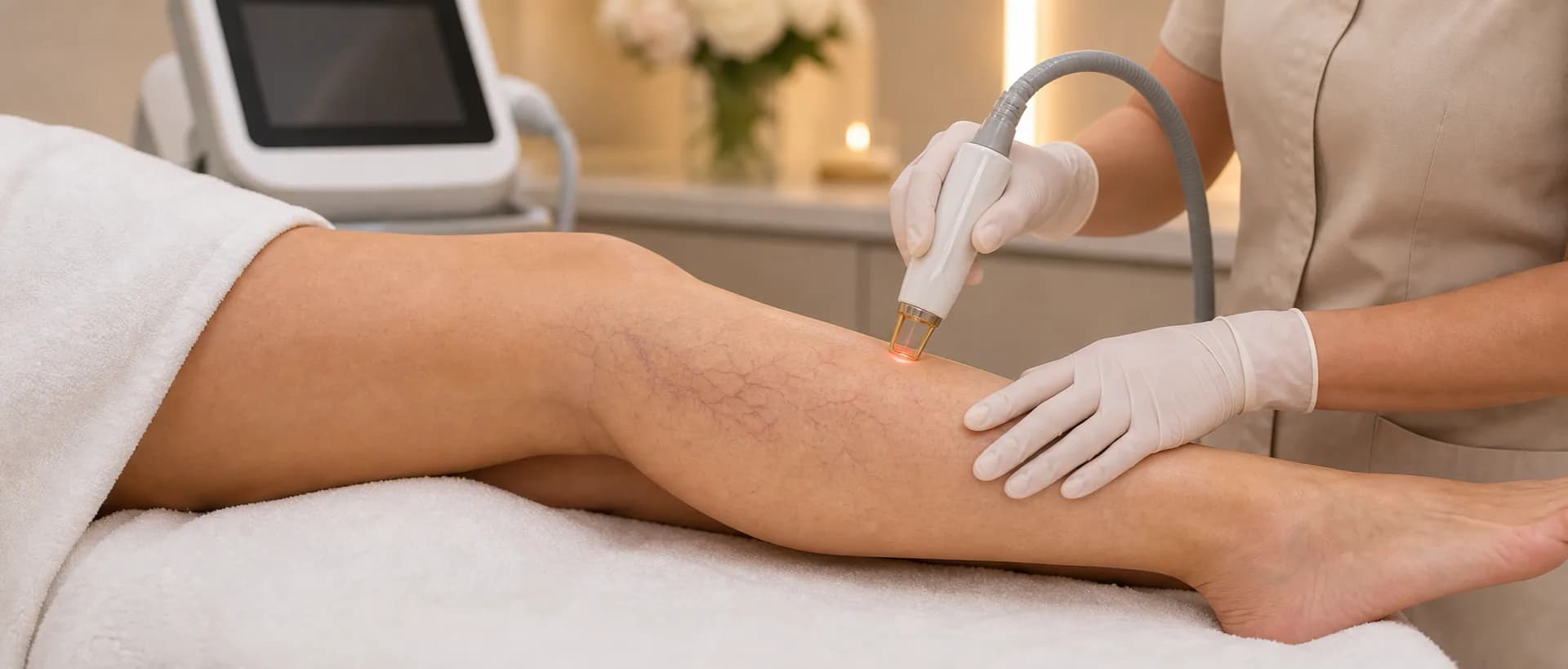 Laser spider vein treatment on the lower leg