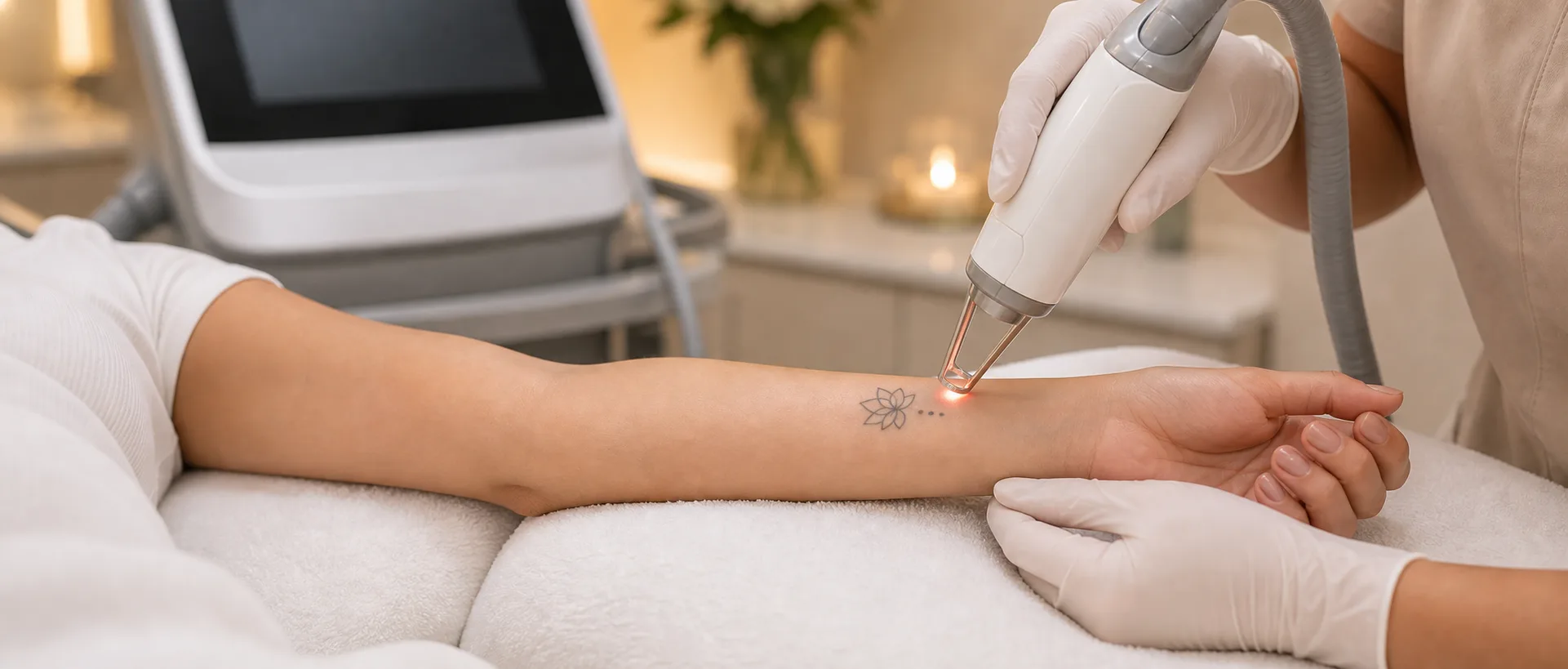 Laser tattoo removal treatment on a small forearm tattoo