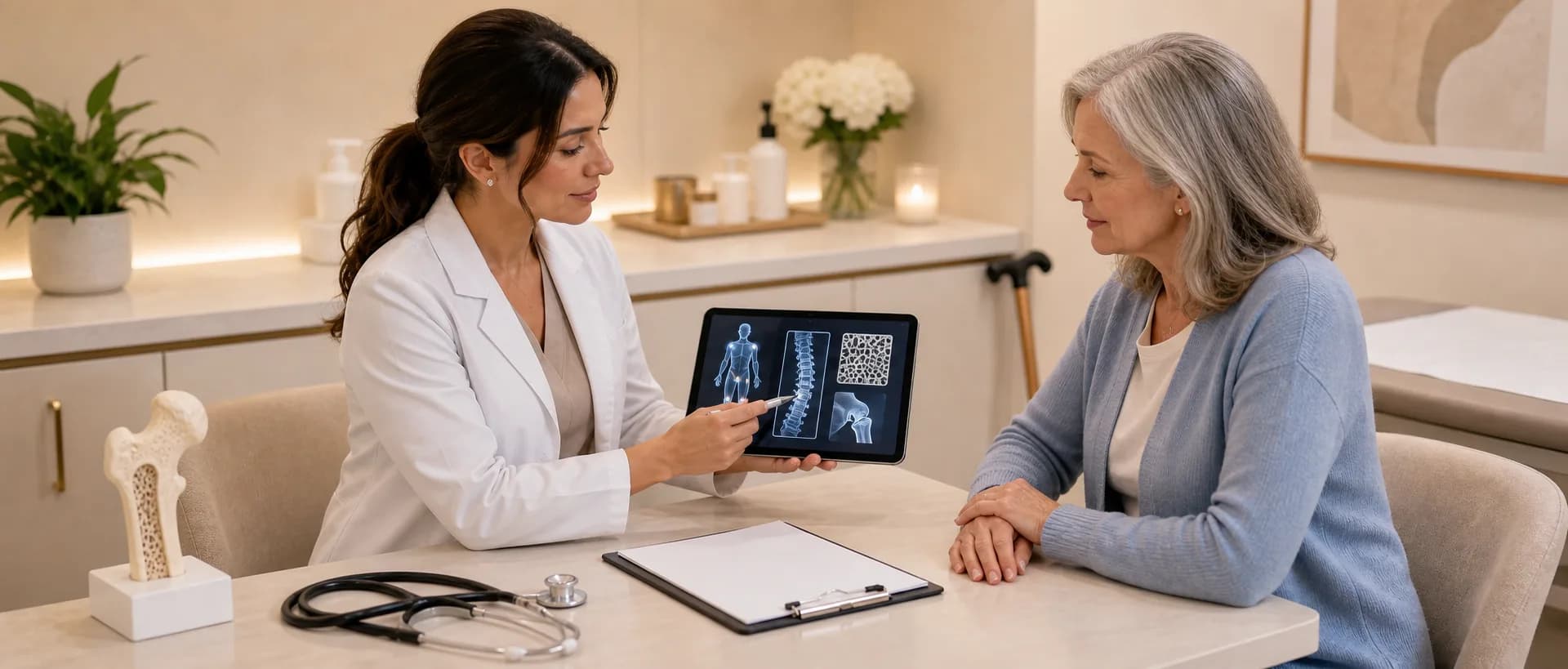 Arthritis and osteoporosis consultation with bone health imaging review