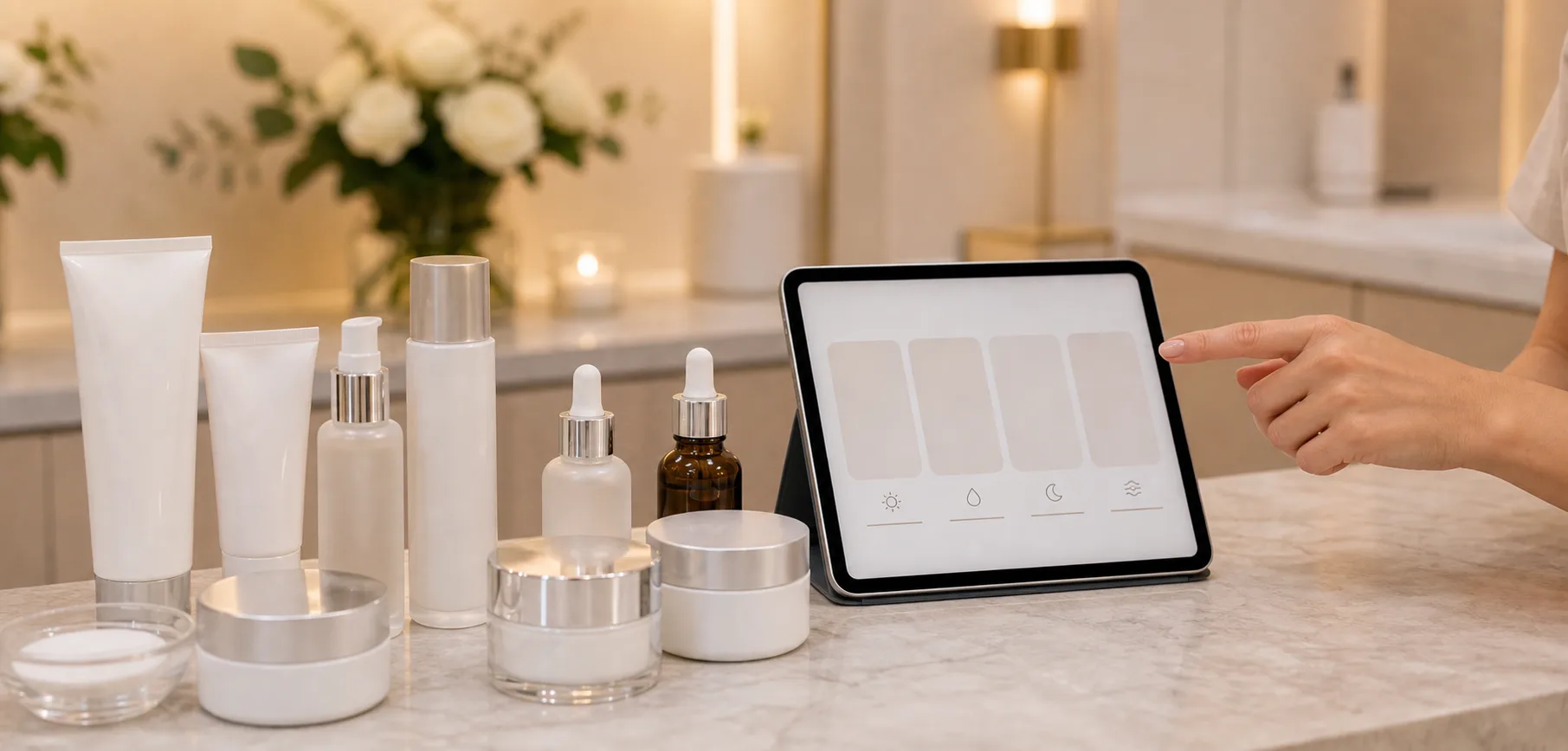 Medical-grade skincare products arranged for routine planning